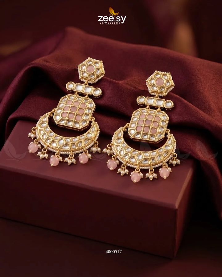 Square Grid Kundan Danglers Earrings