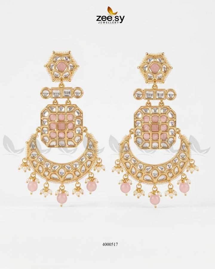 Square Grid Kundan Danglers Earrings