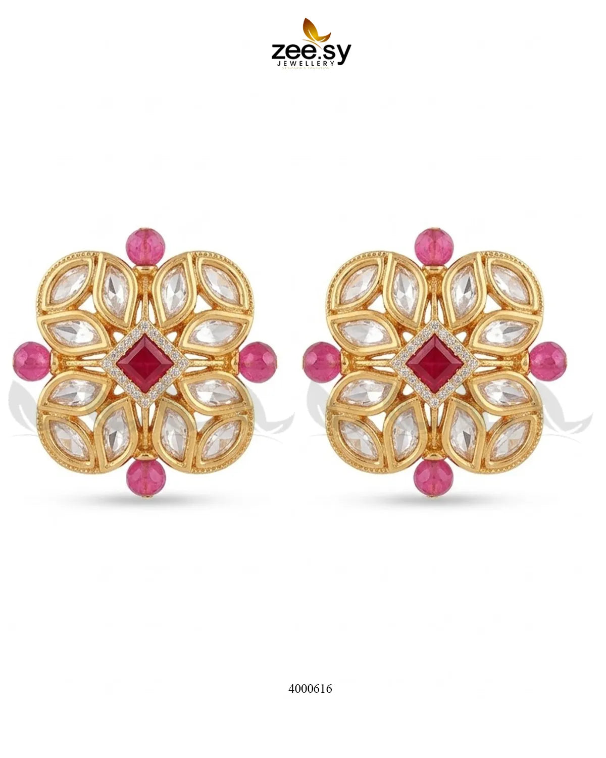 Square Kundan Stud Earrings