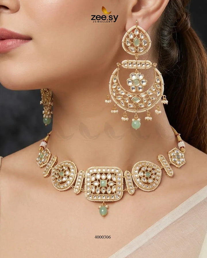 Square Medallion Kundan Choker Set
