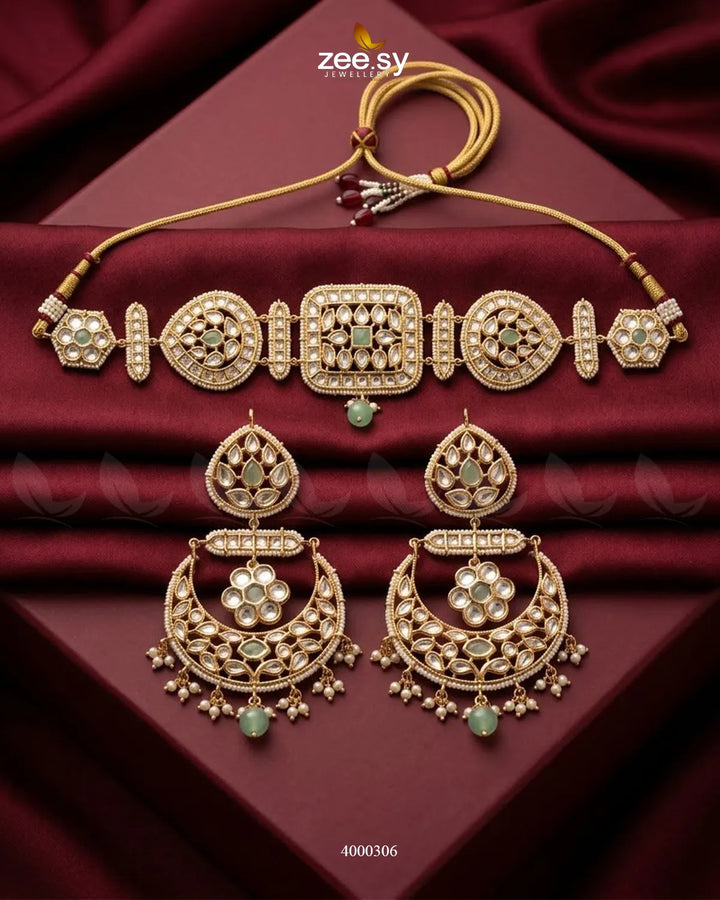 Square Medallion Kundan Choker Set