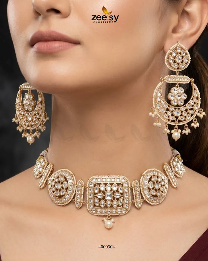 Square Medallion Kundan Choker Set