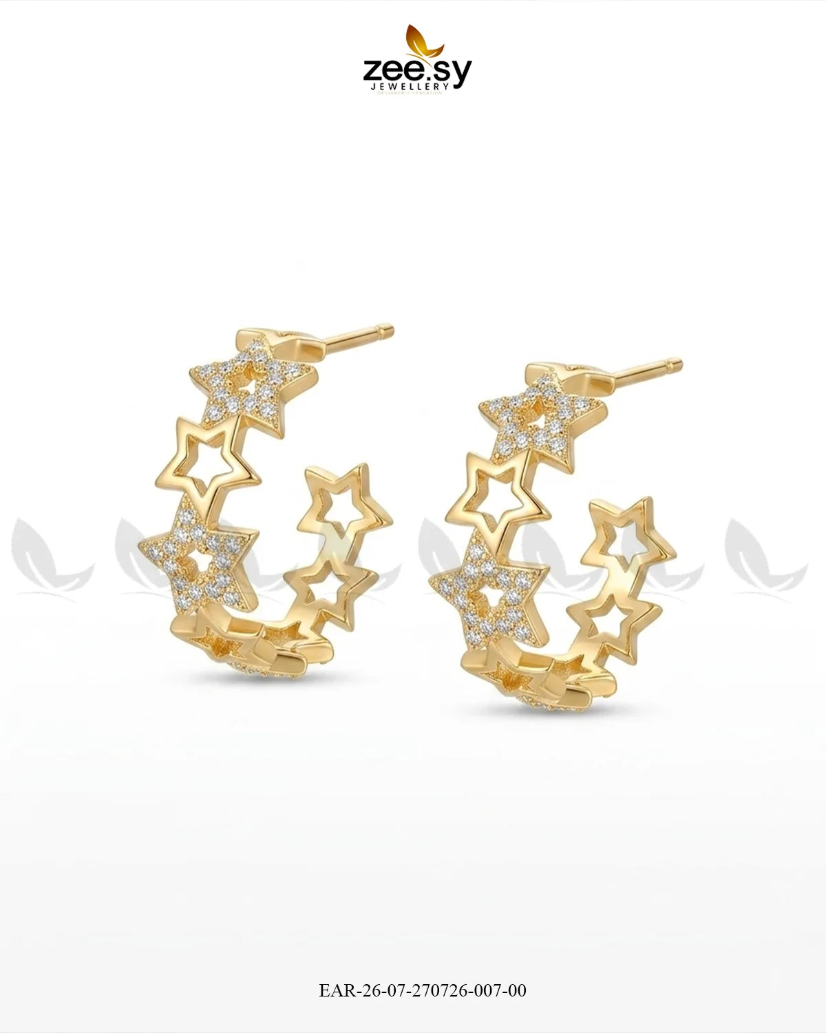 Stacked Star Zirconia Hoop Earrings Finger Ring - Zeesy Jewellery Pakistan | Premium Artificial & Imitation Jewellery