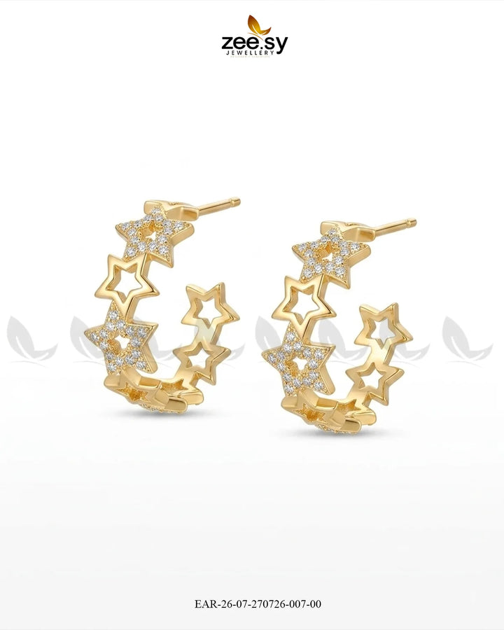 Stacked Star Zirconia Hoop Earrings Finger Ring - Zeesy Jewellery Pakistan | Premium Artificial & Imitation Jewellery