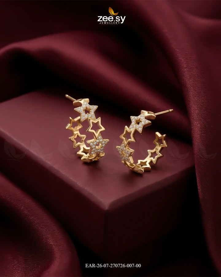 Stacked Star Zirconia Hoop Earrings Golden Finger Ring - Zeesy Jewellery Pakistan | Premium Artificial & Imitation Jewellery
