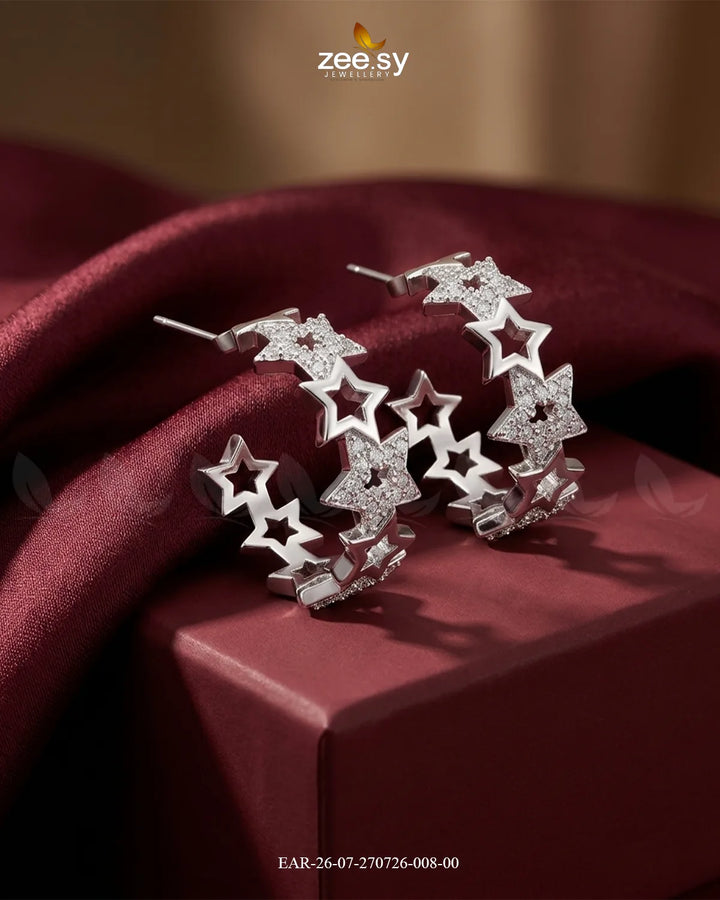 Stacked Star Zirconia Hoop Earrings Silver Finger Ring - Zeesy Jewellery Pakistan | Premium Artificial & Imitation Jewellery