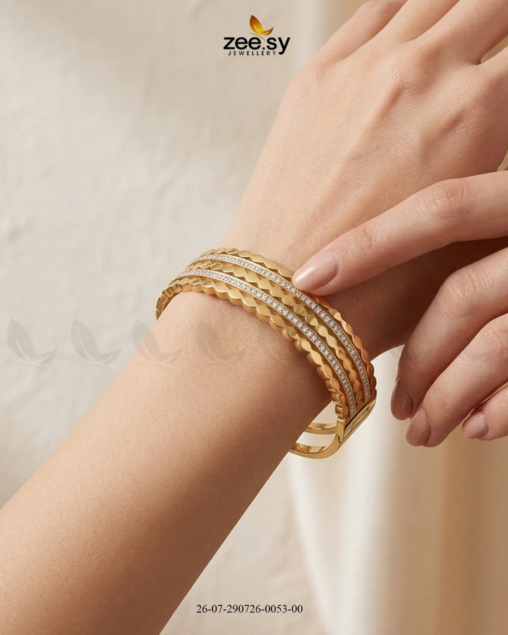 Stacked Textured Zirconia Cuff Bracelet
