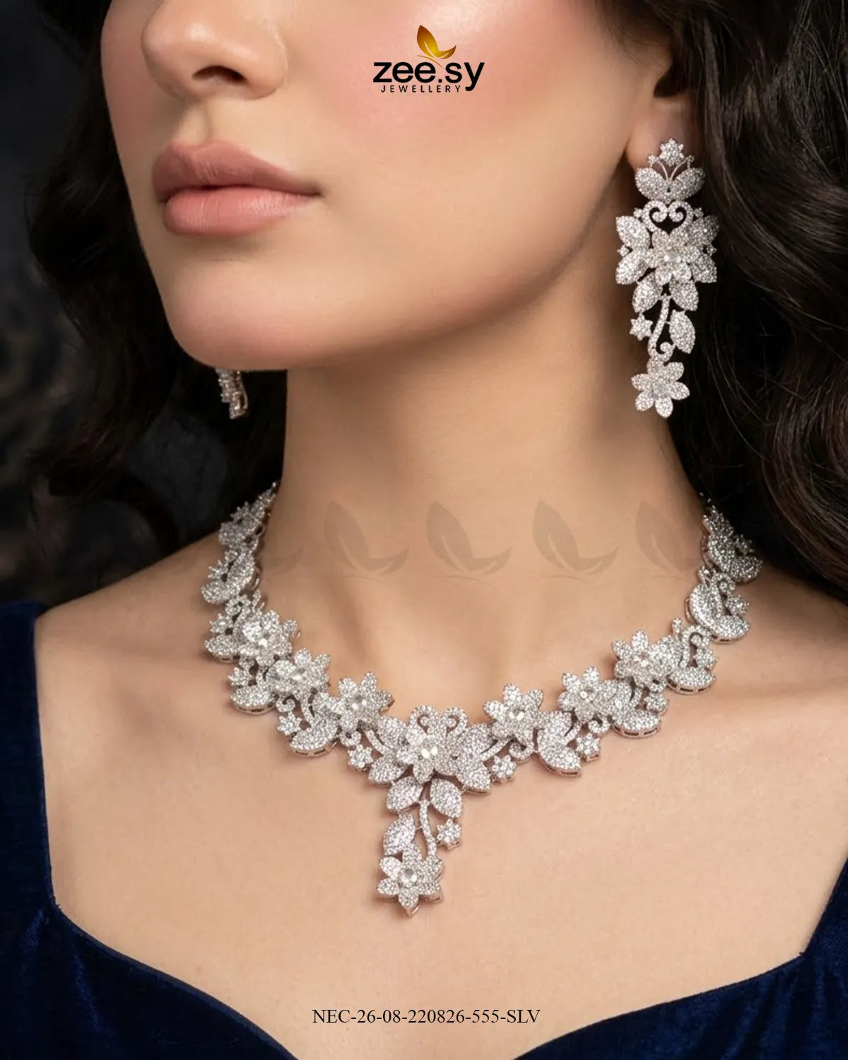 Starlight Floral Pave Necklace Set Necklace Sets - Zeesy Jewellery Pakistan | Premium Artificial & Imitation Jewellery