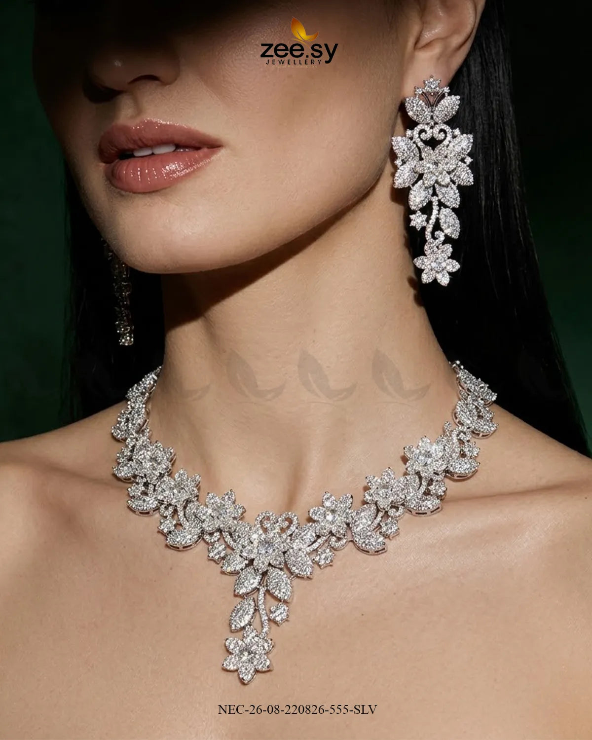 Starlight Floral Pave Necklace Set Necklace Sets - Zeesy Jewellery Pakistan | Premium Artificial & Imitation Jewellery