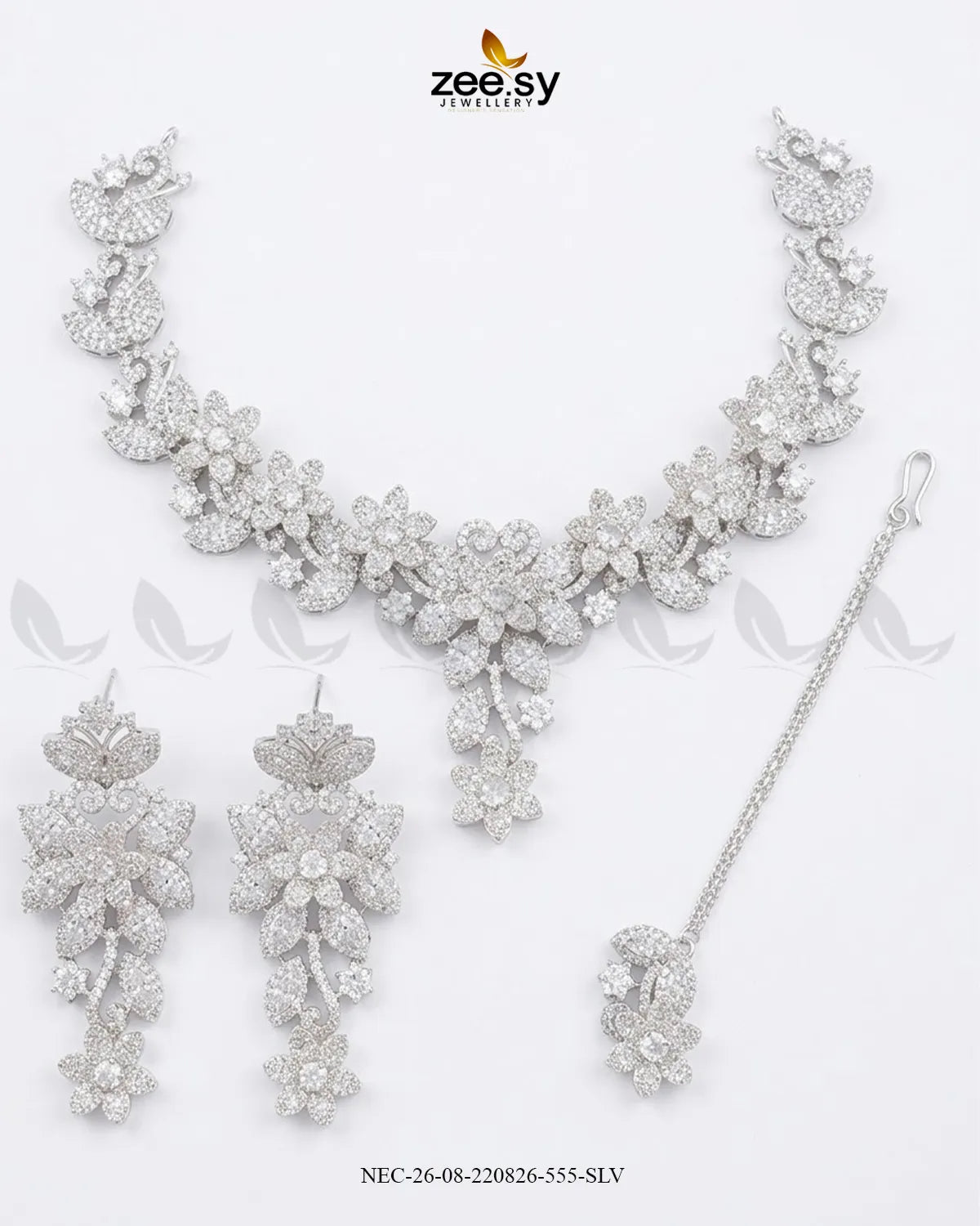 Starlight Floral Pave Necklace Set Necklace Sets - Zeesy Jewellery Pakistan | Premium Artificial & Imitation Jewellery