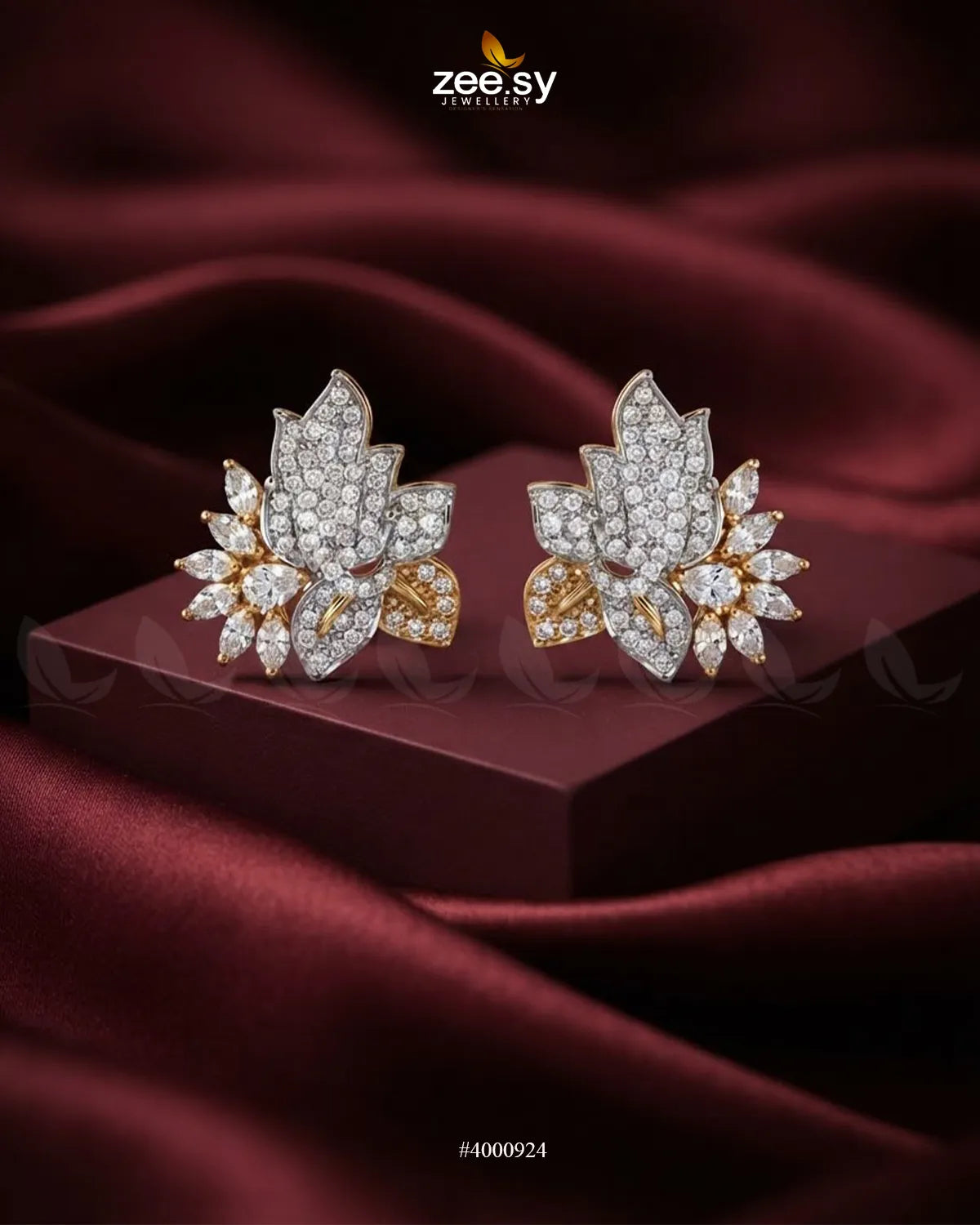 Starlight Floral Zircon Earrings - Golden