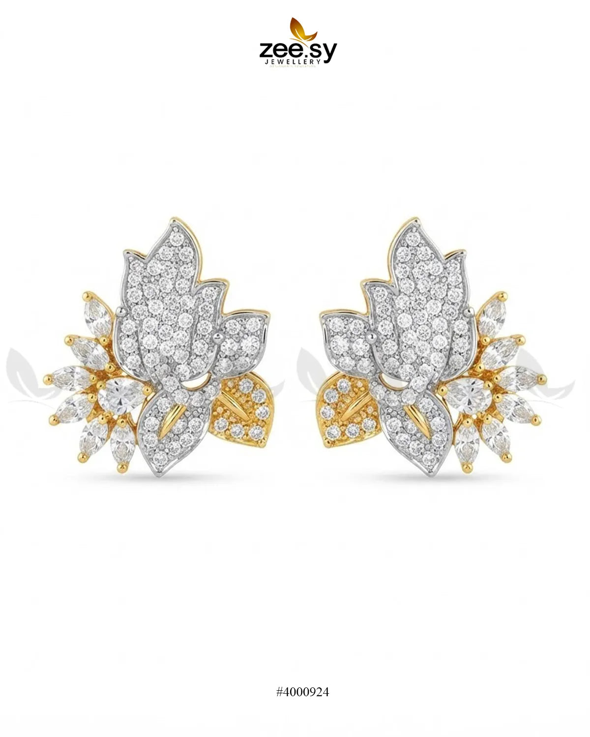 Starlight Floral Zircon Earrings - Golden