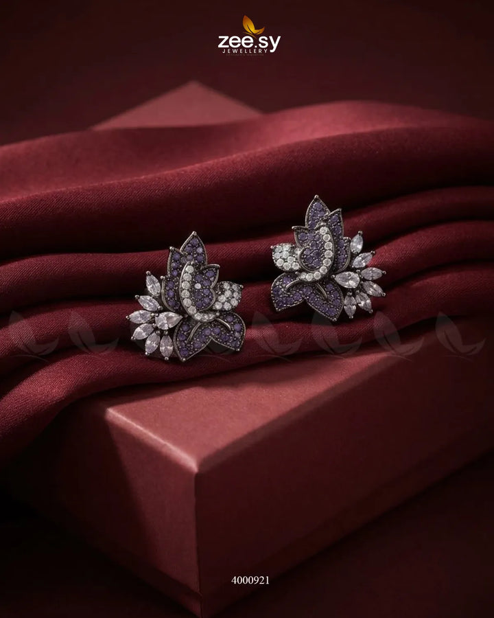 Starlight Floral Zircon Earrings - Metallic