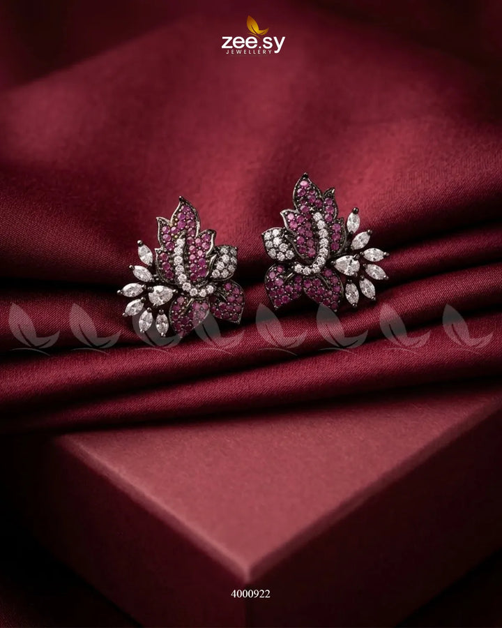 Starlight Floral Zircon Earrings - Metallic