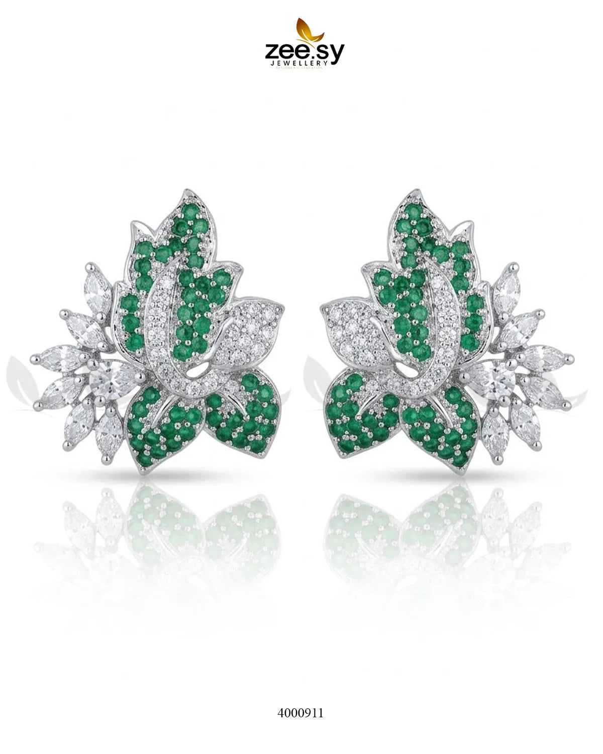 Starlight Floral Zircon Earrings - Silver