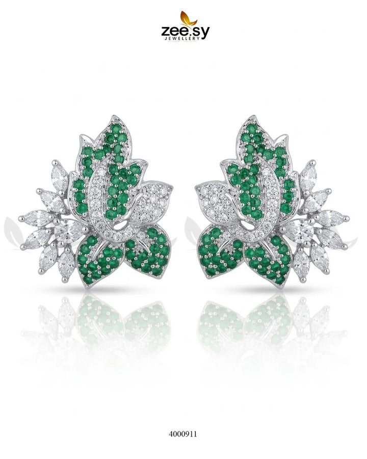 Starlight Floral Zircon Earrings - Silver