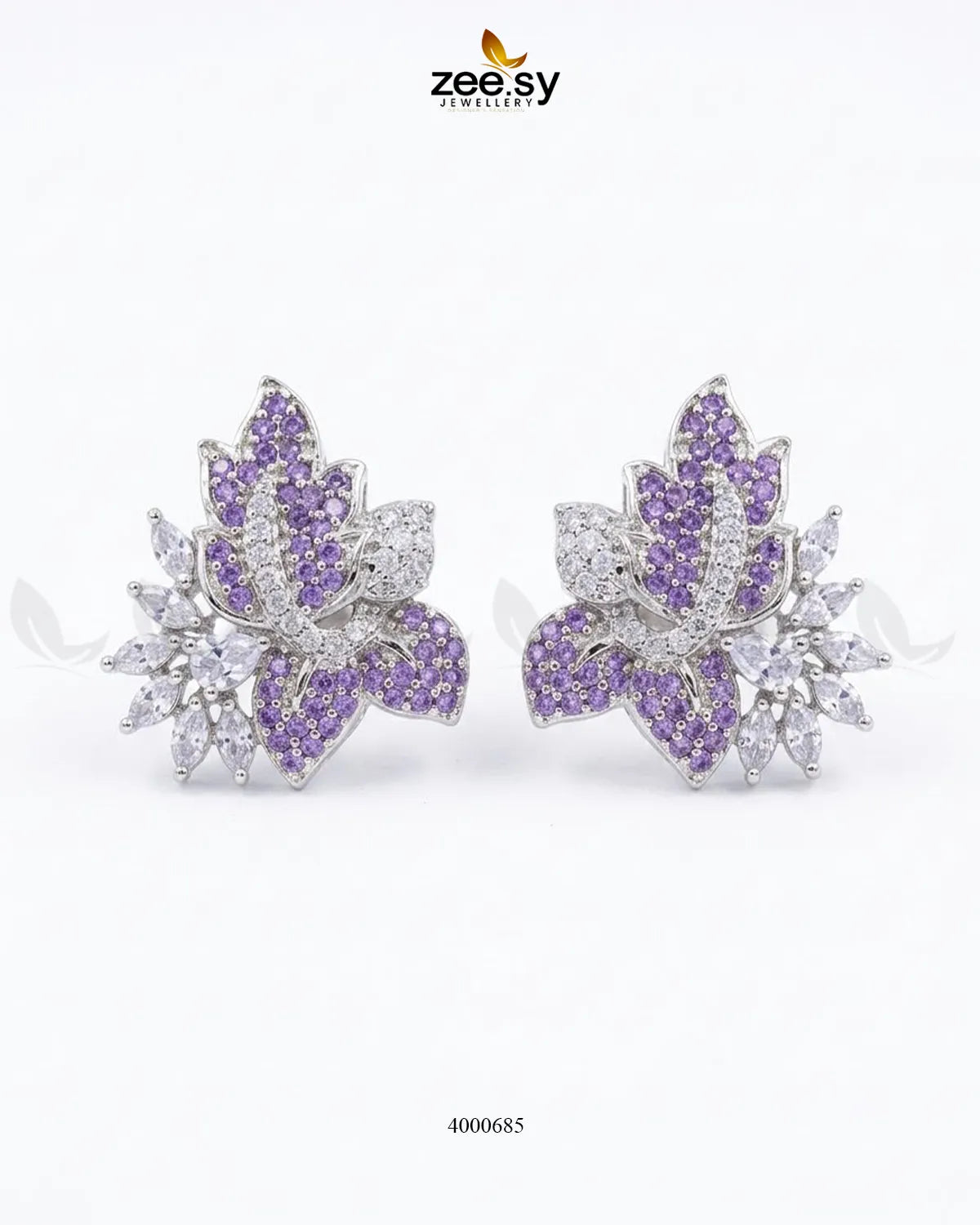 Starlight Floral Zircon Earrings - Silver Earrings - Zeesy Jewellery Pakistan | Premium Artificial & Imitation Jewellery