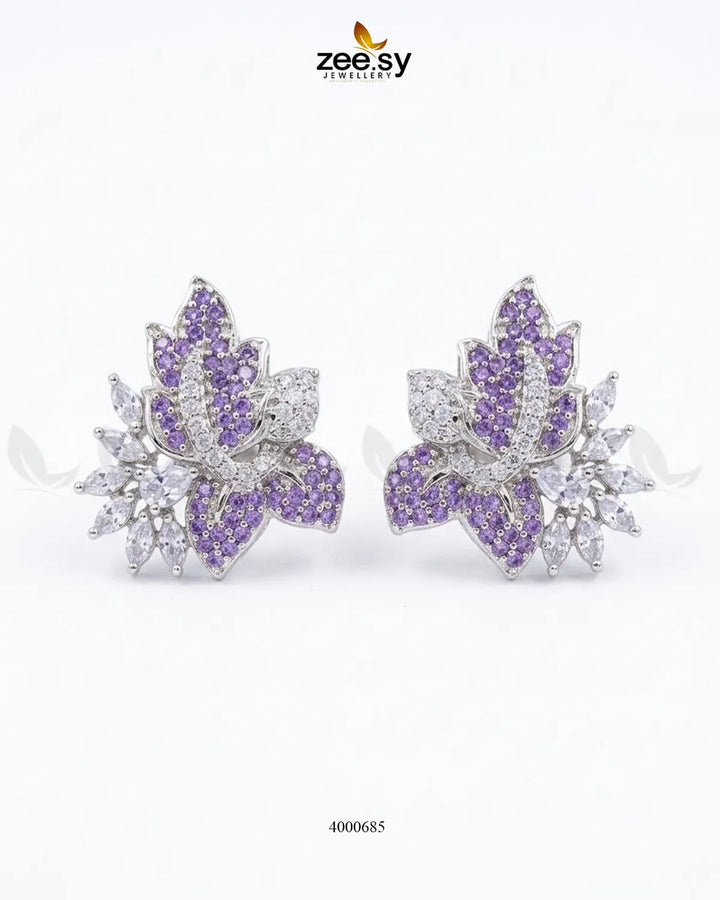 Starlight Floral Zircon Earrings - Silver Earrings - Zeesy Jewellery Pakistan | Premium Artificial & Imitation Jewellery