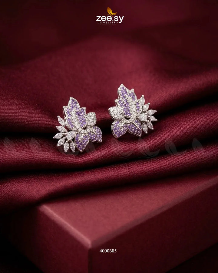 Starlight Floral Zircon Earrings - Silver Silver Purple Earrings - Zeesy Jewellery Pakistan | Premium Artificial & Imitation Jewellery