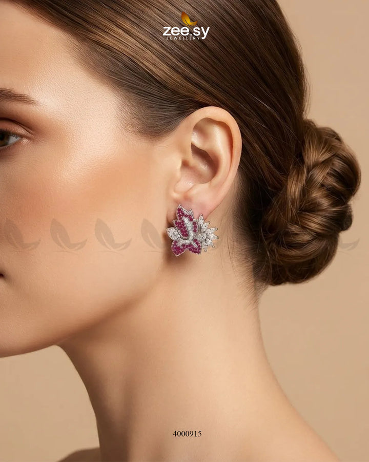 Starlight Floral Zircon Earrings - Silver