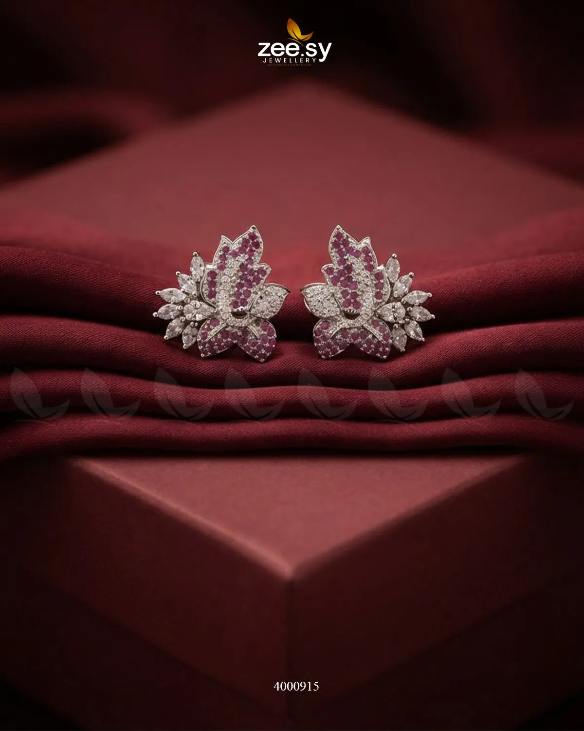 Starlight Floral Zircon Earrings - Silver