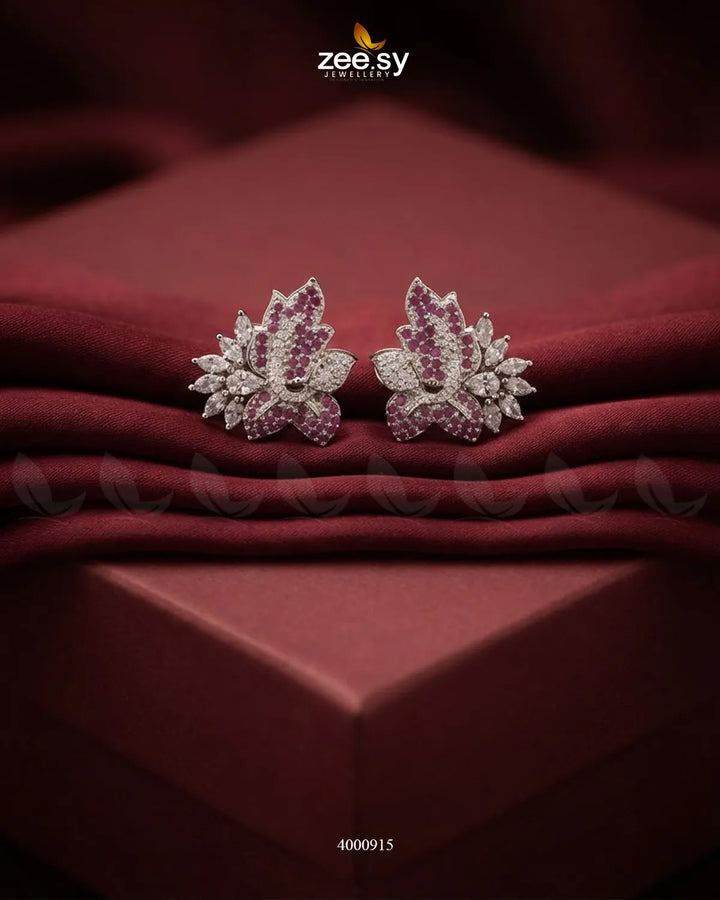 Starlight Floral Zircon Earrings - Silver