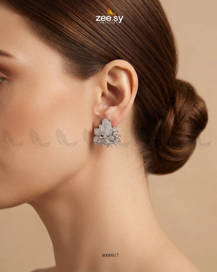 Starlight Floral Zircon Earrings - Silver