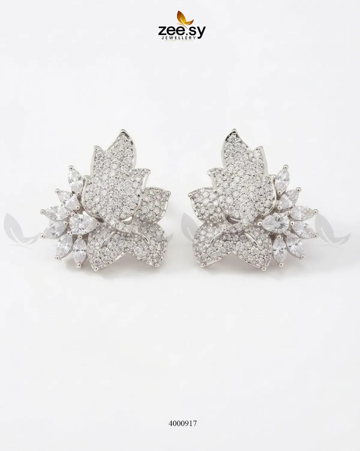 Starlight Floral Zircon Earrings - Silver