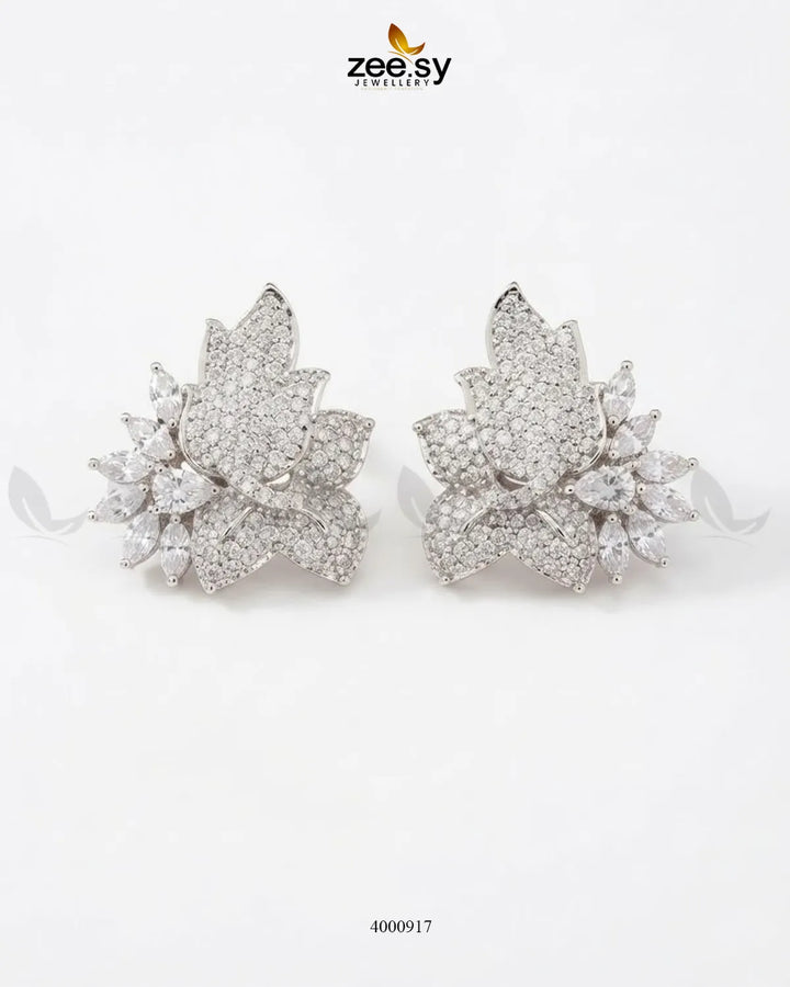 Starlight Floral Zircon Earrings - Silver