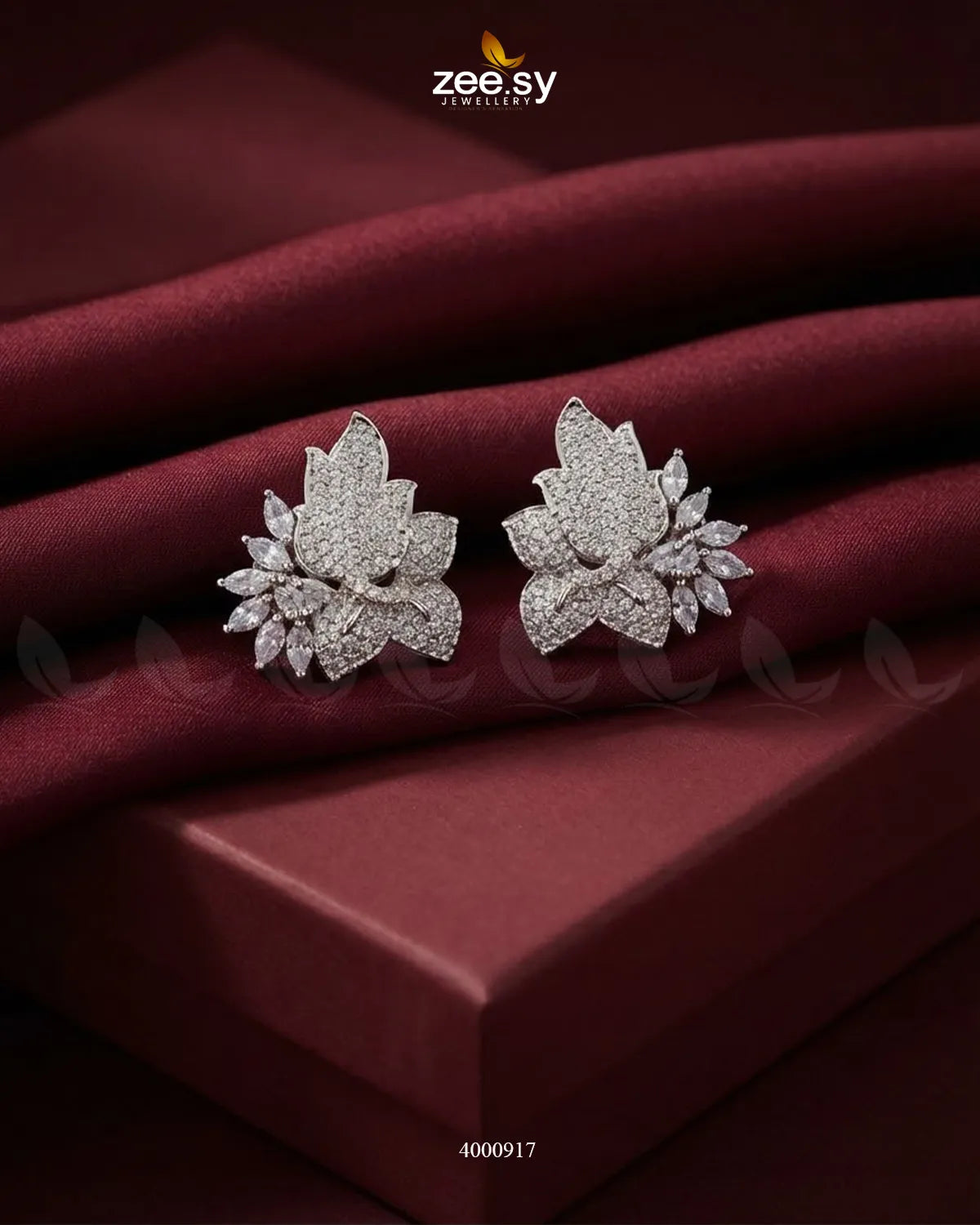 Starlight Floral Zircon Earrings - Silver