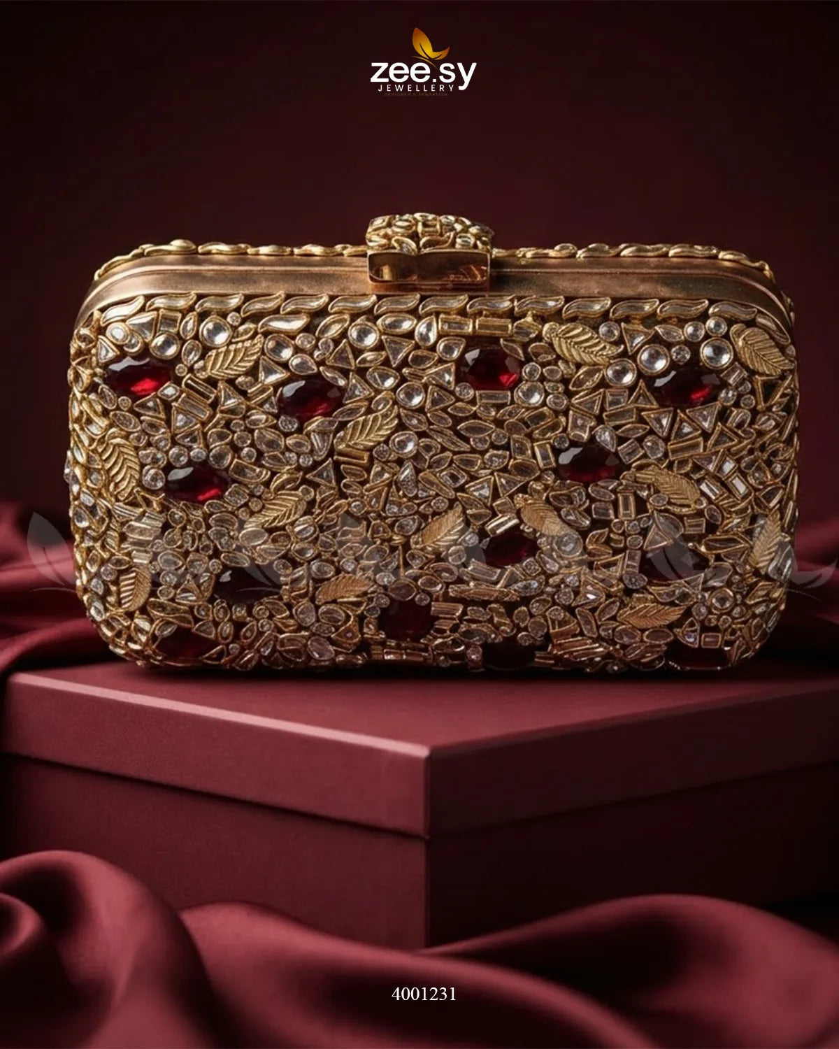 Statement Kundan Square Clutch Bag ACCESSORIES - Zeesy Jewellery Pakistan | Premium Artificial & Imitation Jewellery
