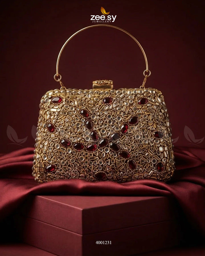 Statement Kundan Square Clutch Bag ACCESSORIES - Zeesy Jewellery Pakistan | Premium Artificial & Imitation Jewellery