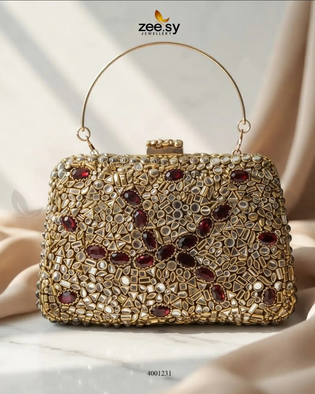 Statement Kundan Square Clutch Bag ACCESSORIES - Zeesy Jewellery Pakistan | Premium Artificial & Imitation Jewellery
