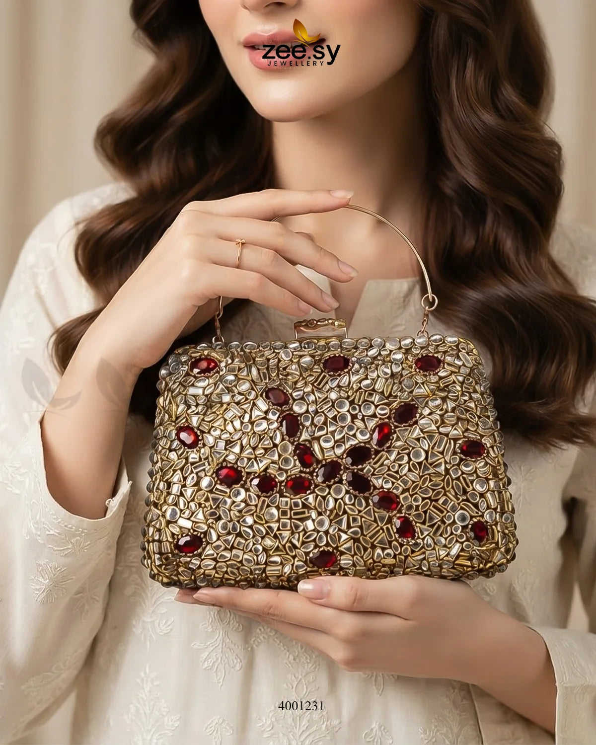 Statement Kundan Square Clutch Bag ACCESSORIES - Zeesy Jewellery Pakistan | Premium Artificial & Imitation Jewellery