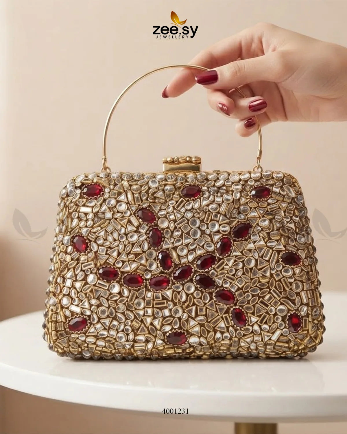 Statement Kundan Square Clutch Bag ACCESSORIES - Zeesy Jewellery Pakistan | Premium Artificial & Imitation Jewellery