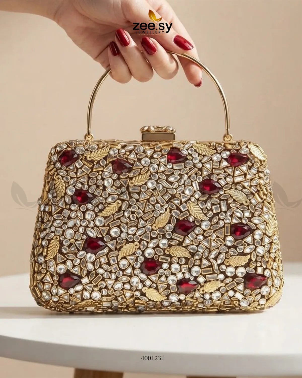 Statement Kundan Square Clutch Bag ACCESSORIES - Zeesy Jewellery Pakistan | Premium Artificial & Imitation Jewellery