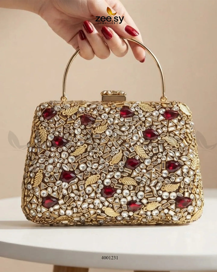 Statement Kundan Square Clutch Bag ACCESSORIES - Zeesy Jewellery Pakistan | Premium Artificial & Imitation Jewellery