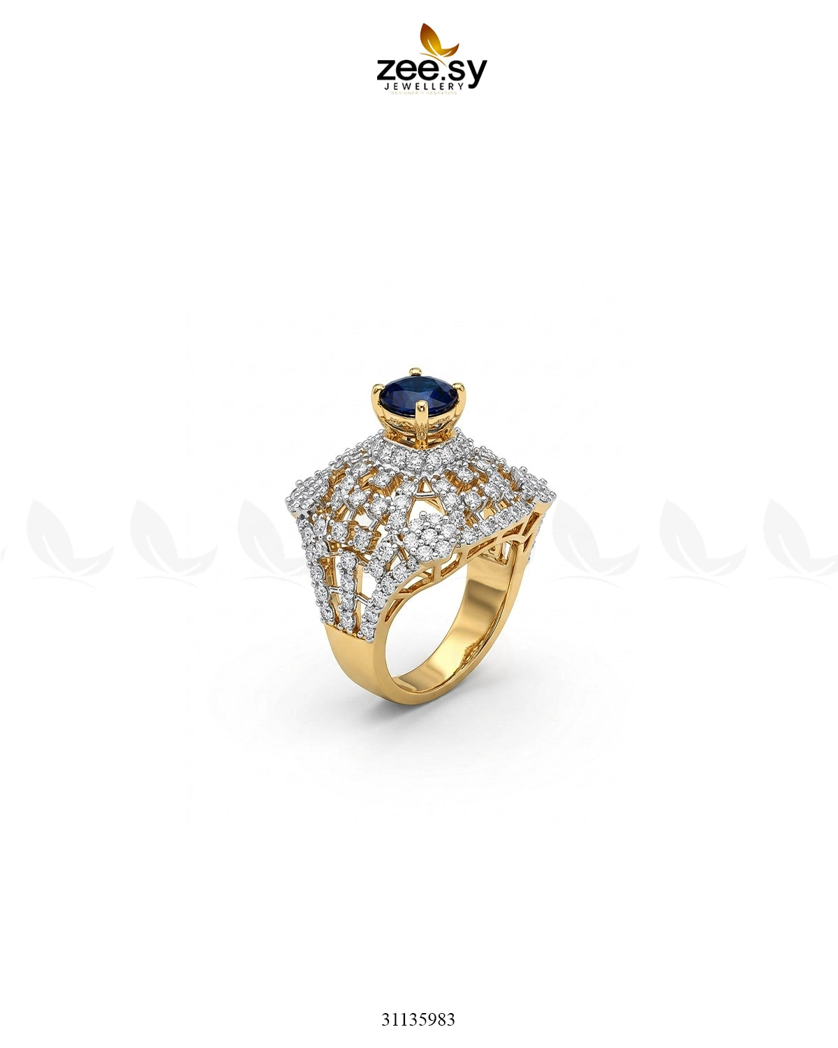Sterling Bold Cocktail Ring Golden Blue Finger Ring - Zeesy Jewellery Pakistan | Premium Artificial & Imitation Jewellery