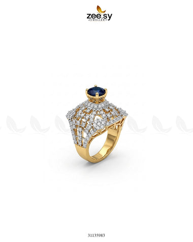 Sterling Bold Cocktail Ring Golden Blue Finger Ring - Zeesy Jewellery Pakistan | Premium Artificial & Imitation Jewellery
