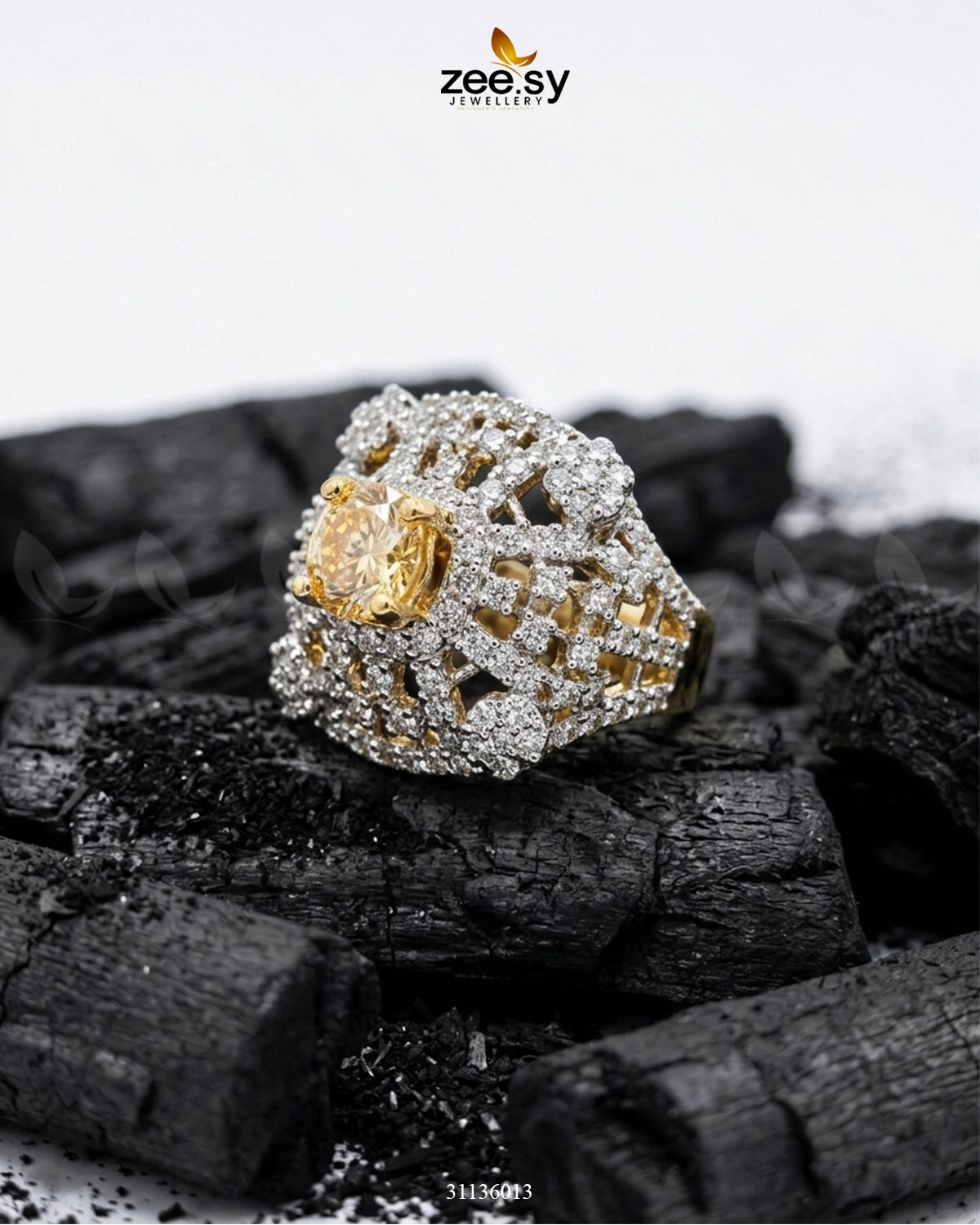 Sterling Bold Cocktail Ring Golden Champagne Finger Ring - Zeesy Jewellery Pakistan | Premium Artificial & Imitation Jewellery