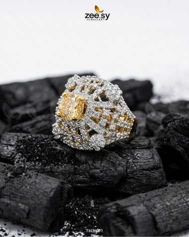 Sterling Bold Cocktail Ring Golden Champagne Finger Ring - Zeesy Jewellery Pakistan | Premium Artificial & Imitation Jewellery