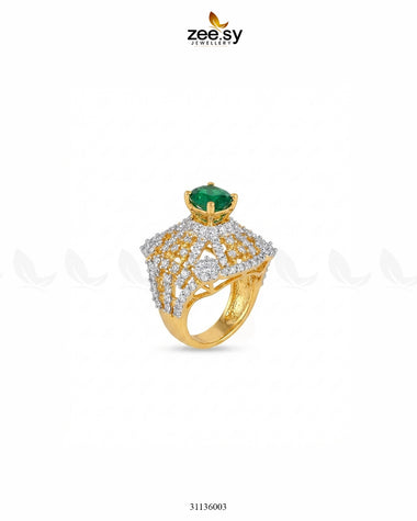 Sterling Bold Cocktail Ring Golden Green Finger Ring - Zeesy Jewellery Pakistan | Premium Artificial & Imitation Jewellery