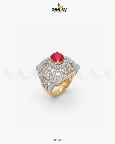 Sterling Bold Cocktail Ring Golden Red Finger Ring - Zeesy Jewellery Pakistan | Premium Artificial & Imitation Jewellery