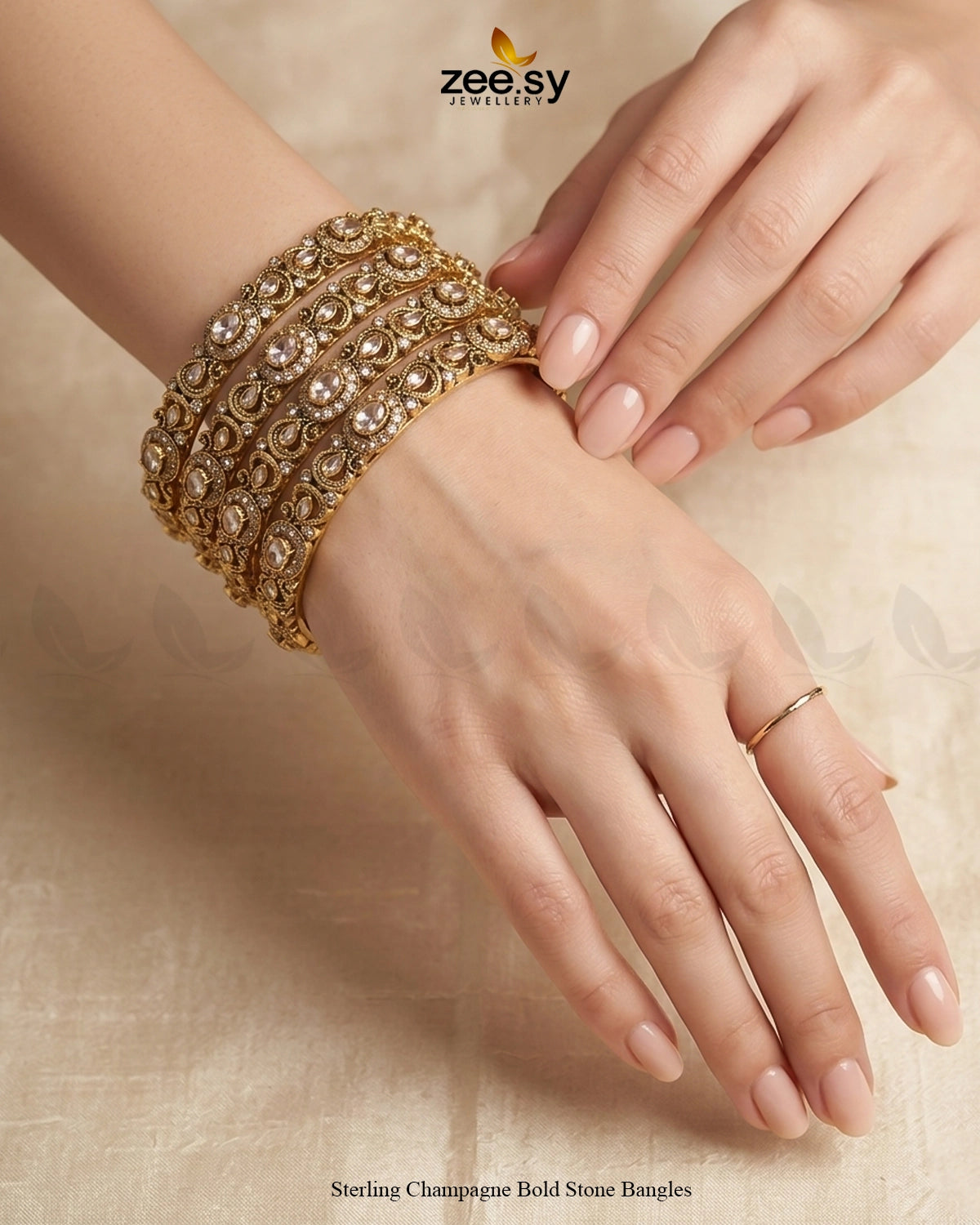Sterling Champagne Bold Stone Bangles BANGLES - Zeesy Jewellery Pakistan | Premium Artificial & Imitation Jewellery