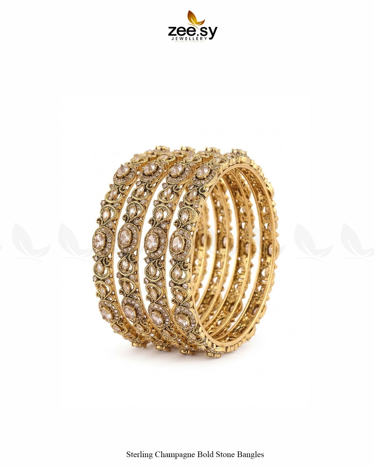 Sterling Champagne Bold Stone Bangles BANGLES - Zeesy Jewellery Pakistan | Premium Artificial & Imitation Jewellery