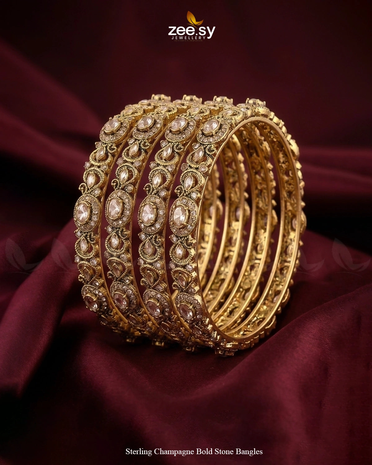 Sterling Champagne Bold Stone Bangles BANGLES - Zeesy Jewellery Pakistan | Premium Artificial & Imitation Jewellery