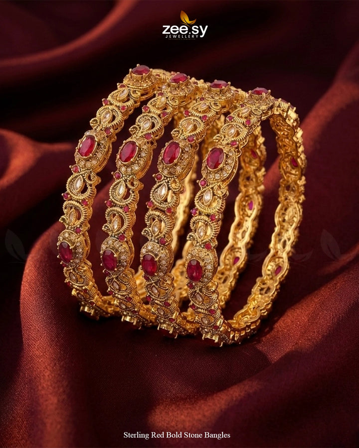 Sterling Red Bold Stone Bangles BANGLES - Zeesy Jewellery Pakistan | Premium Artificial & Imitation Jewellery