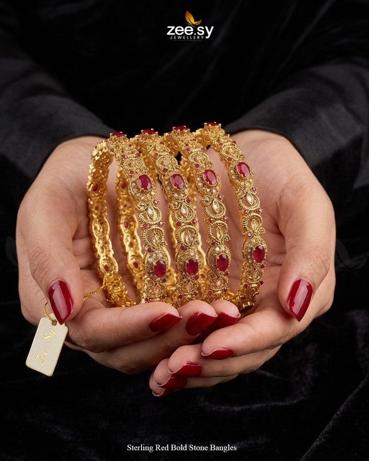 Sterling Red Bold Stone Bangles BANGLES - Zeesy Jewellery Pakistan | Premium Artificial & Imitation Jewellery