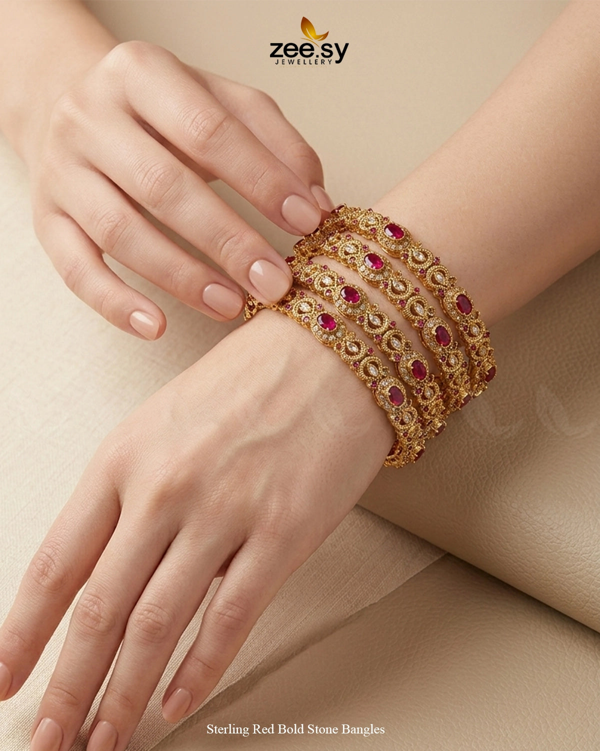 Sterling Red Bold Stone Bangles