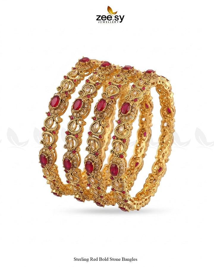 Sterling Red Bold Stone Bangles BANGLES - Zeesy Jewellery Pakistan | Premium Artificial & Imitation Jewellery